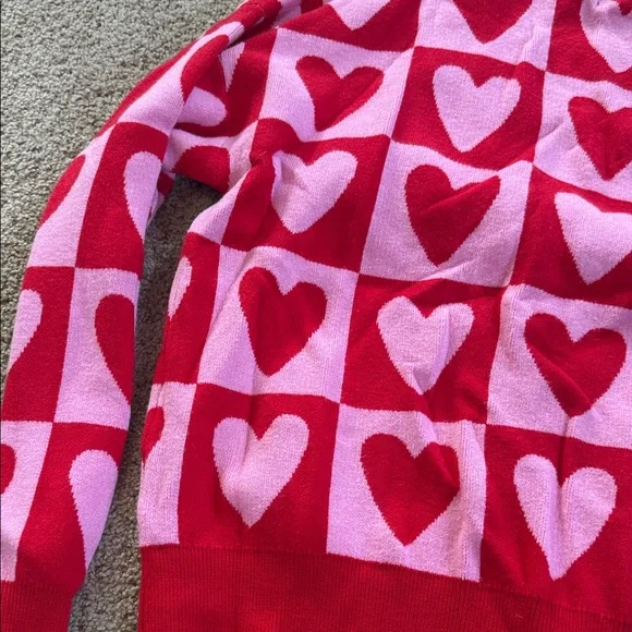 Red and Pink Heart-Print Button-Front Cardigan - Picture 9 of 11